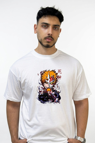Anetos Bleach Ichigo_1 Design Printed Oversize White T-Shirt