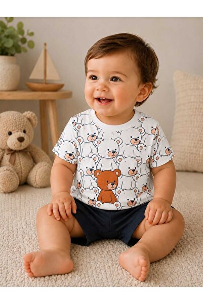 krm kerem bebe Mini Bear Friends Printed Cotton Combed Cotton Baby Boy Shorts...