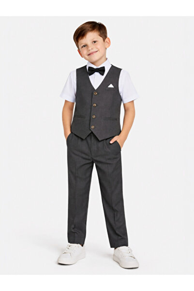 Victor and Jane By Styli Boys 4-Piece Waistcoat, Shirt, Trousers and Bow Tie Set