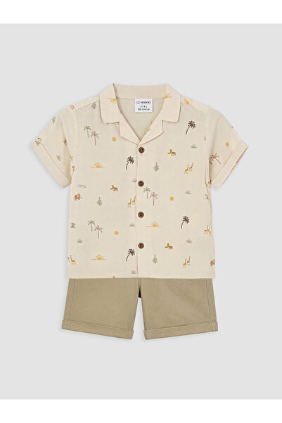 LC Waikiki Set cămașă și pantaloni scurți imprimate pentru băieți