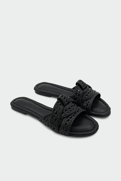 LAMİNTA Ocean Asymmetrical Cut Women's Black Flat Slippers