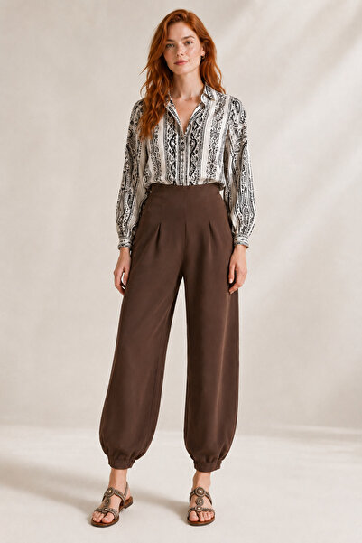 MORE MOSS Pantaloni Harem cu talie elastică, maro