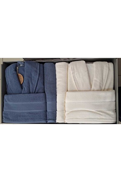 Özdilek Colored Family Bathrobe Set Navy Blue-Cream