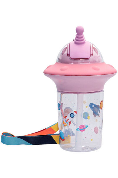 estia Astro Kids Water Bottle Plastic with Straw Salmon Pink 450ml (Various D...