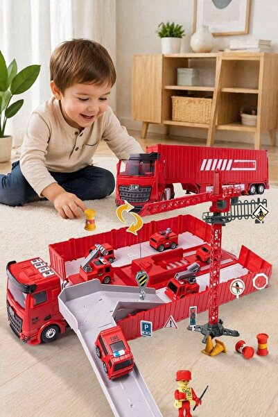 Generic 1 Set Plastic Inertial Fire Container Truck Playset Foldable Crane Li...