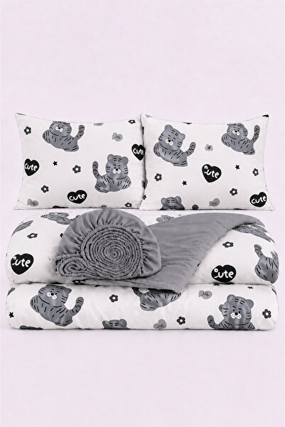 İQON Elasticized Sheet Duvet Cover Set Double Outlt Cte White