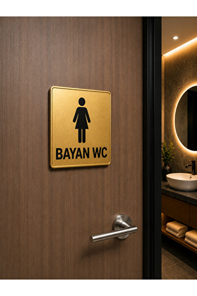 ADALI DİJİTAL BASKI WC Kapı Tabelası – Tuvalet yönlendirme Levhası Gold