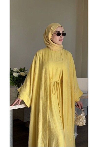 YS BUTİK TAŞ DETAYLI ASTARLI ABAYA TAKIM