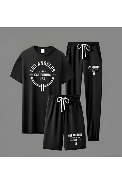 ONLY QUALİTY Unisex 3-Piece Set – Los Angeles Printed T-Shirt, Shorts and Tra...