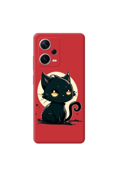 Other Xiaomi Poco X5 Black Cat Red Colored Silicone TPU Θήκη