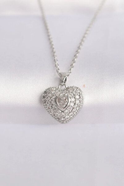 ALKASAZ 316L Steel Chain Silver Color Zircon Stone Heart Necklace