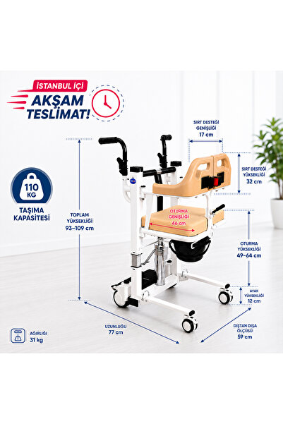 TAGESAN Dm-160 Hasta taşıma sandalyesi Hidrolikli Tuvaletli Tekerlekli Sandal...