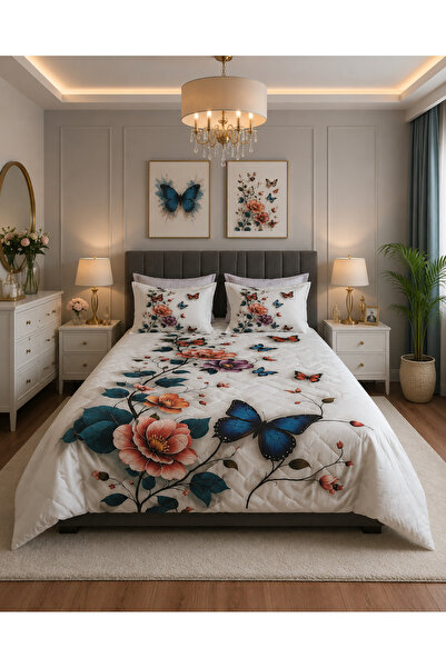AYBERK HOME TEXTİLE Kelebek Four Seasons Quilted Double Duvet Cover Set 6-Pie...