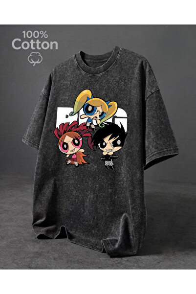 Touz Moda Ρετρό μπλουζάκι PowerPuf Girls με στάμπα, πλενόμενο, vintage, unise...