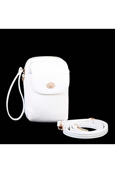 Nas Bag Kadın Mini Telefonluk Çapraz Çanta (en 10 cm , boy 16 cm) Beyaz