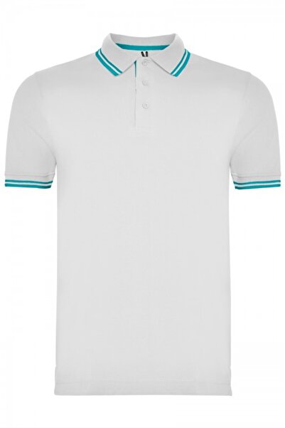 ROLY Tricou polo bărbătesc, 100% bumbac, Montreal, alb/turcoaz