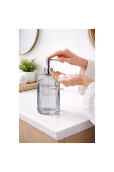 SHOPIENS Dozator de săpun lichid din sticlă gri transparentă, 500ml, pentru b...