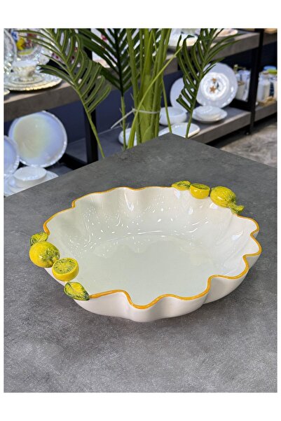 Doğudeko Italian Style Round Deep Retro Lemon Serving Dish