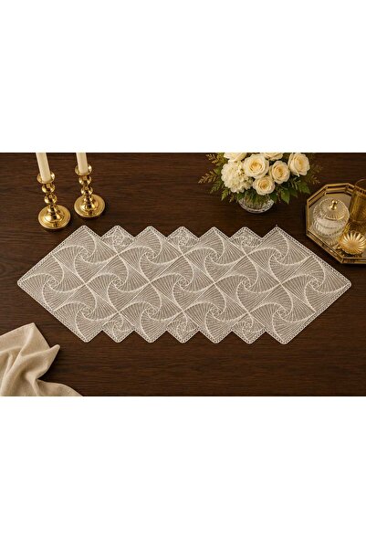 Lena Maison Zambak Altın Simli Krem Dantel Runner/Masa-Konsol Örtüsü 35x105 cm