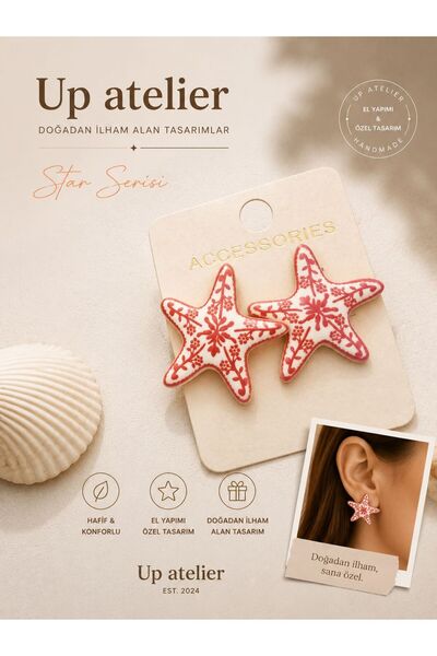 Up Atelier Beach Fashion Handmade Red Starfish Earrings