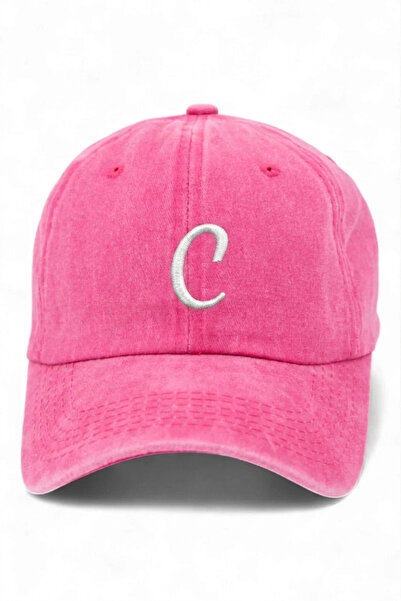 ŞapkaMania Pink Embroidered Washable Vintage Unisex Hat with Letter C