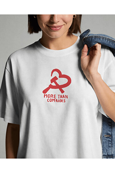 buzagi tasarım ürünleri More Than Comrades Unisex White Oversize T-Shirt