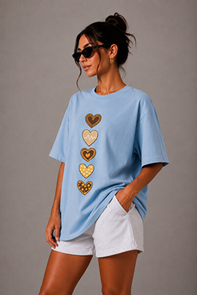 FECCY Premium Heart Printed Large Size Unisex Oversize Women's T-Shirt Men's ...