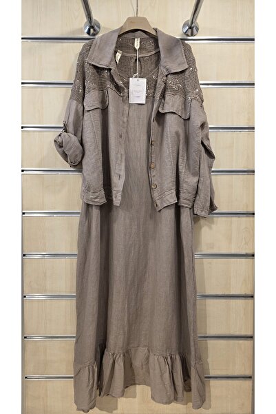 Park Moda Italian Linen Dress with Jacket and Sequin Detail
