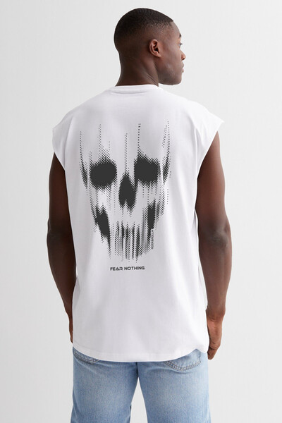 ROCKANDROLL Tricou supradimensionat alb, cu imprimeu Matrix Skull pe spate și...
