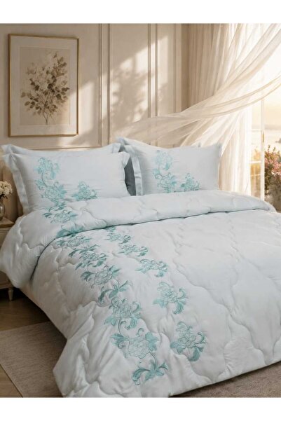 BAŞ TASARIM Double Embroidered Aqua Green Winter Sleeping Set