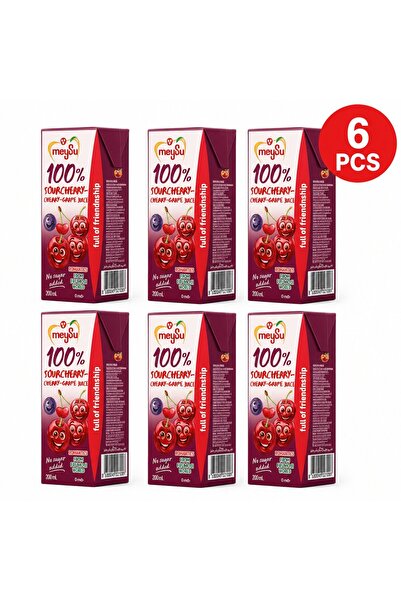 Meysu Suc 100% Visine, Cirese si Struguri Set 6 Buc 200 Ml
