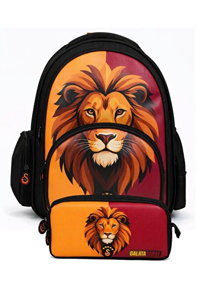 Galatasaray Double School Bag and Pencil Case Set Black - Red - Yellow (Lion ...