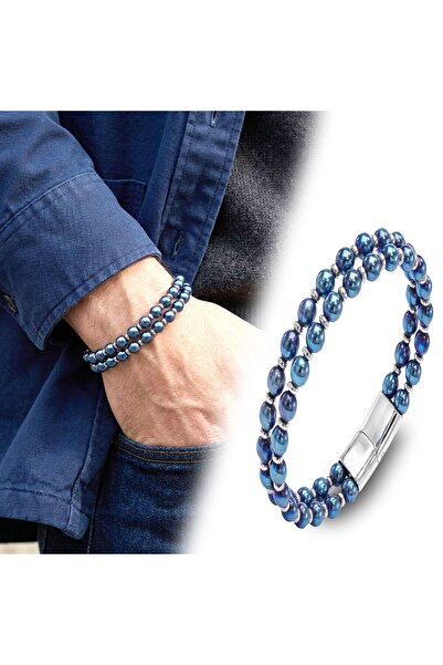 OGHAMAY Double Blue and Silver Color Hematite Steel Bracelet 18392B20D6