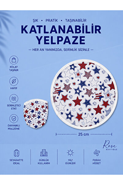 RoseCo00 Katlanabilir Kolay Taşınabilir Yuvarlak Yelpaze 25CM
