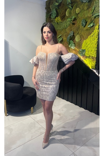 Invito Haute Couture Işıltılı, Korse Detaylı Mini Abiye Elbise