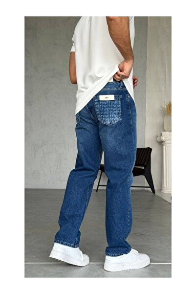 perasttesktil Men's Back Pocket Printed Baggy Jeans