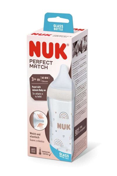 Nuk Τέλεια Συμβατότητα Γυάλινο Μπιμπερό 230 ml Έλεγχος Θερμοκρασίας Σιλικόνης...
