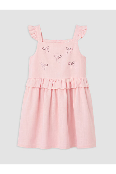LC Waikiki Rmz Gi̇yi̇m Farkiyla Square Roba Collar Stoned Girls' Dress