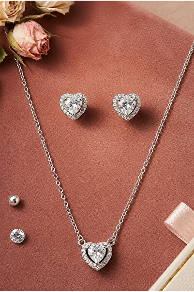 Sentivo Set Inimi, Argint Sterling 925 placat cu rodiu, Zirconiu