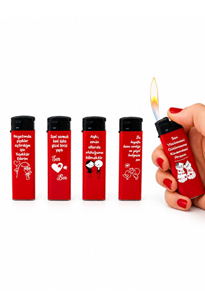 ONRSTORE Romantik Aşk Temalı Baskılı Gazlı Çakmak Seti 5'li Sevgili Koleksiyonu