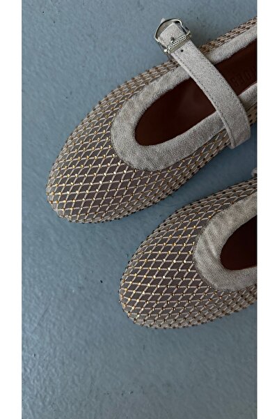 Eataly Shoes Shia Beige Stone Mesh Ballerinas