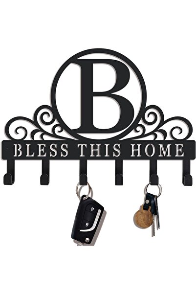 Slasa Letter B Acrylic Key Holder for Wall, Black Monogram Decor, 35 x 27 cm