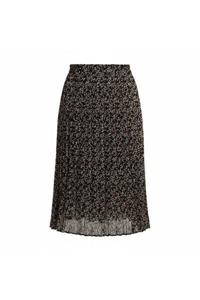 Generic Women's Black Floral Pleated Midi Skirt
