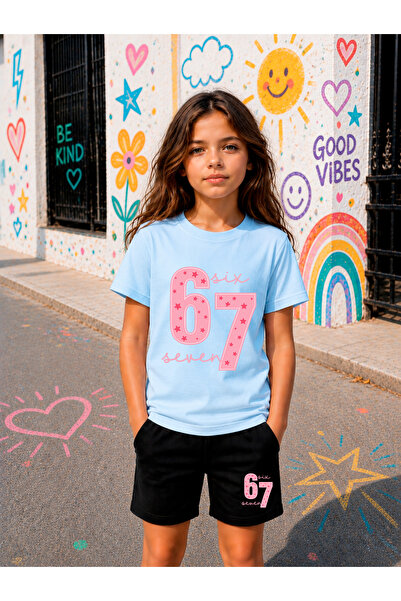 STİL-X Six Seven Printed Girls' Shorts Set, Breathable Soft Fabric