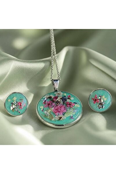 Nometti Set bijuterie handmade din rășină și flori naturale – accesorii din o...