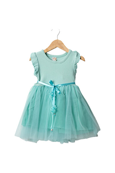 LENDASHOP Girl's Cotton Fabric Tulle Dress with Ruffle Sleeves, Ages 2-5