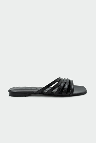 LAMİNTA Tiyos Stripe Detailed Women's Black Flat Slippers