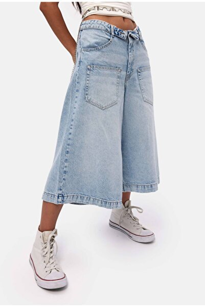 it's basic Women's Blue 4S6-3 Super Baggy Fit Belt Detailed Maxi Length Denim...