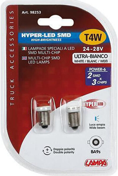 Lampa Λάμπες Αυτοκινήτου Hyper-LED Power 6 Λευκές T4W LED 6500K Ψυχρό Λευκό 2...