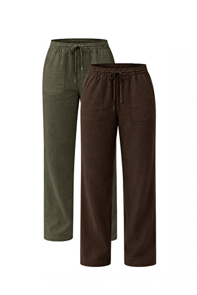 Kozik Women's 2-Piece Linen Relaxed Cut Lightweight Fabric Casual Pants